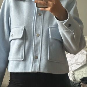 Zara Pale Blue Wool Utility Jacket with Snap Pockets